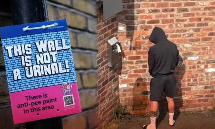 ಸಾರ್ವಜನಿಕ ಮೂತ್ರ ವಿಸರ್ಜನೆ ತಡೆಯಲು ಲಂಡನ್‌ನಲ್ಲಿ ಪೈಂಟ್‌ ಅಸ್ತ್ರ!