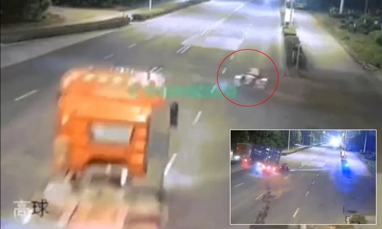 ಬೈಕ್ ಸವಾರನ ಜೀವ ಉಳಿಸಲು ತನ್ನ ಜೀವವನ್ನೇ ಅಪಾಯಕ್ಕೊಡ್ಡಿದ ಟ್ರಕ್ ಚಾಲಕ