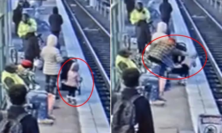 ಬೆಚ್ಚಿ ಬೀಳಿಸುವ ಘಟನೆ: ತಾಯಿ ಜೊತೆ ನಿಂತಿದ್ದ 3 ವರ್ಷದ ಮಗುವನ್ನು ರೈಲ್ವೆ ಟ್ರ್ಯಾಕ್ ಗೆ ದೂಡಿದ ಮಹಿಳೆ