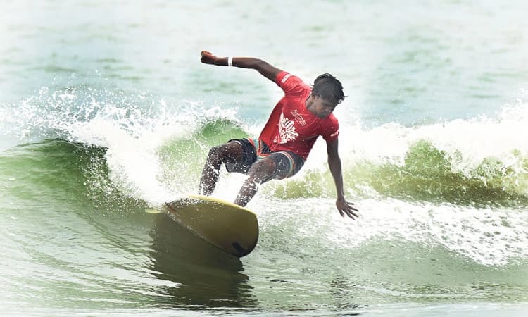 Surfing: ಮೊದಲ ದಿನ ಕರ್ನಾಟಕ, ತಮಿಳುನಾಡು ಪಾರಮ್ಯ: ಗಮನ ಸೆಳೆದ ಕಿಶೋರ್‌, ತಯಿನ್‌ ಅರುಣ್‌