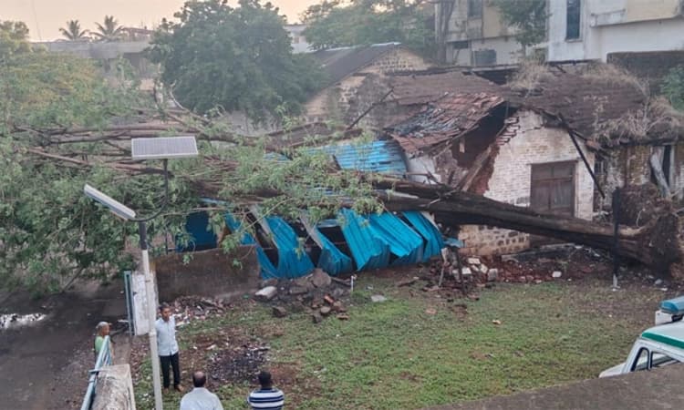 ಭಾರಿ ಗಾಳಿ ಮಳೆಗೆ ಹೊಟೇಲ್ ಮೇಲೆ ಉರುಳಿ ಬಿದ್ದ ಬೃಹತ್ತಾದ ಮರ