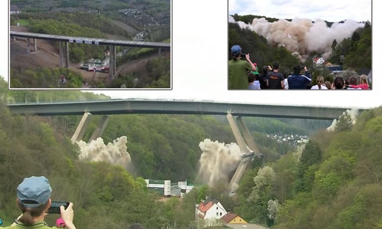 German Motorway bridge: ಕ್ಷಣಾರ್ಧದಲ್ಲಿ 450ಮೀ ಉದ್ದದ ಜರ್ಮನ್ ಸೇತುವೆ ನೆಲಸಮ: ವಿಡಿಯೋ..