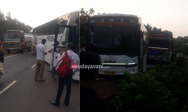 ಮಾಣಿ: ಬಸ್, ಲಾರಿ, ಕಾರು ನಡುವೆ ಸರಣಿ ಅಪಘಾತ