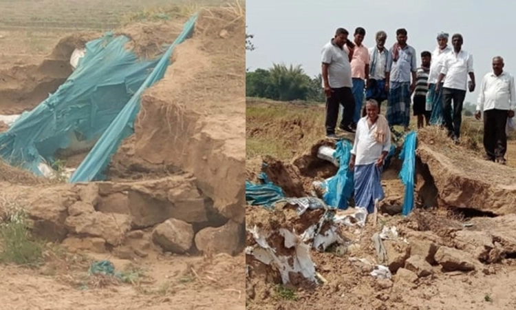 ಕುಸಿದು ಹೋದ ನಾಲೆ ಏರಿ : ಶೀಘ್ರ ದುರಸ್ತಿಗೆ ಸತ್ಯಪ್ಪ ಒತ್ತಾಯ
