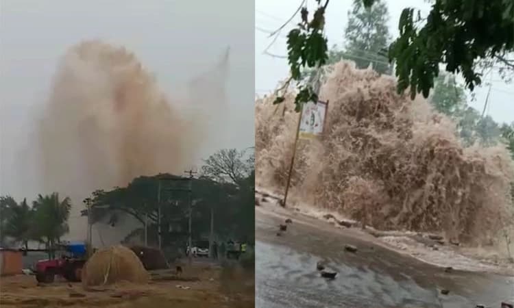 ಹಿಡಕಲ್‌ ಡ್ಯಾಂ ಪೈಪ್‌ ಒಡೆದು 50 ಅಡಿಗೂ ಎತ್ತರ ಚಿಮ್ಮಿದ ನೀರು…!