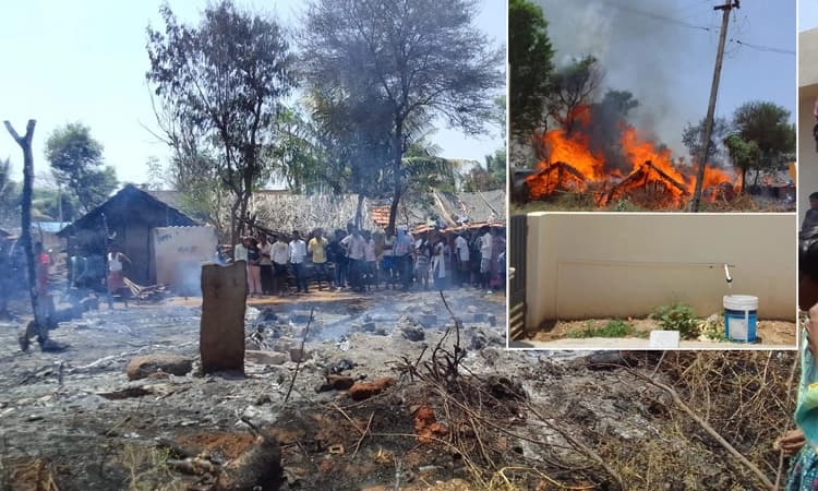 Koratagere: ಆಕಸ್ಮಿಕ ಬೆಂಕಿಗೆ 4 ಗುಡಿಸಲು ಭಸ್ಮ, ಮೂರು ಮೇಕೆಗಳು ಸಜೀವ ದಹನ