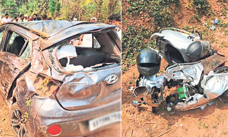 Road Mishap; ಕಾರು – ಸ್ಕೂಟರ್‌ ಢಿಕ್ಕಿ: 6 ಮಂದಿಗೆ ಗಾಯ