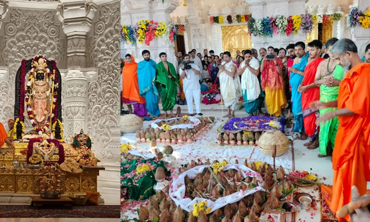 Ayodhya ಮಂಡಲೋತ್ಸವದ ಕೊನೆಯ ದಿನ: ಶ್ರೀರಾಮನಿಗೆ 1008 ಕಲಶ ಸಹಿತ  ಬ್ರಹ್ಮ‌ಕಲಶಾಭಿಷೇಕ