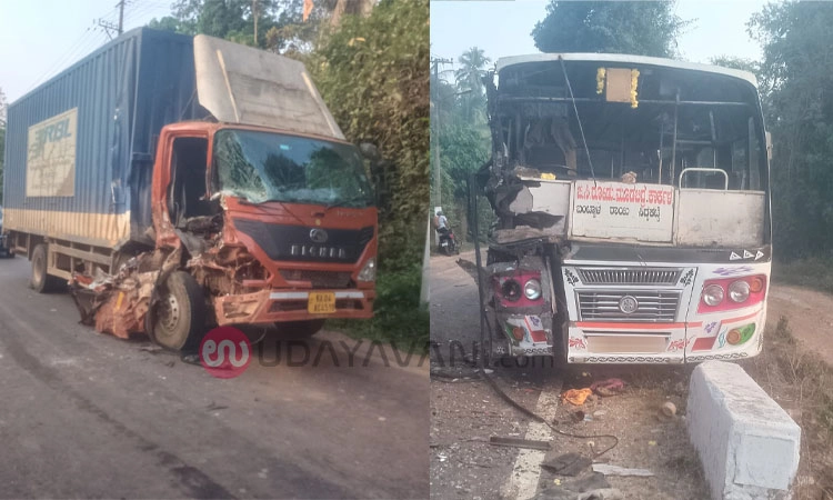 Bantwala: ಕಂಟೇನರ್ ಲಾರಿ-ಬಸ್‌ ಮುಖಾಮುಖಿ ಡಿಕ್ಕಿ; ಲಾರಿ ಚಾಲಕ ಗಂಭೀರ ಗಾಯ