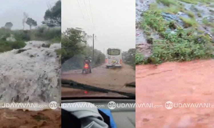 Chikkamagaluru; ಮುಳ್ಳಯನಗಿರಿಯಲ್ಲಿ ಭಾರೀ ಮಳೆ; ಜಲಪಾತದಂತೆ ಹರಿದ ನೀರು