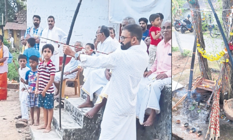Malpe: ಬಾಳೆಗಿಡಕ್ಕೆ ಬಾಣ ಪ್ರಯೋಗ!; ಕ್ಷತ್ರಿಯ ಶಿವಾಜಿ ಮರಾಠ ವಂಶಸ್ಥರ 45 ಕುಟುಂಬಗಳ ಆಚರಣೆ