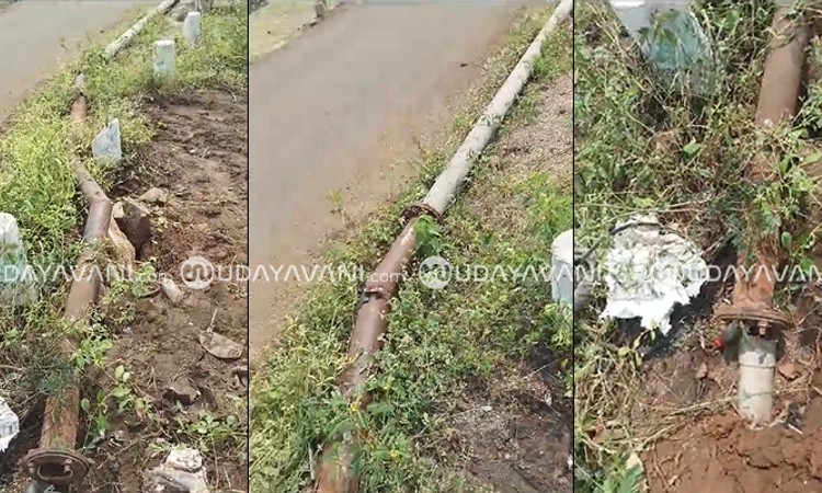 Kaladgi:ಜೆಸಿಬಿಚಾಲಕನ ನಿರ್ಲಕ್ಷ್ಯ ಕಾಮಗಾರಿ;ಪೈಪ್ ಲೈನ್ ಒಡೆದು ಸಾಕಷ್ಟು ಪ್ರಮಾಣದ ನೀರುಪೋಲು