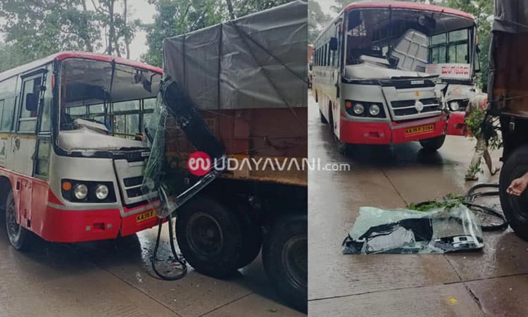 ಸಕಲೇಶಪುರ: ಹಾಸನದಿಂದ ಮಂಗಳೂರಿಗೆ ಬರುತ್ತಿದ್ದ ಬಸ್ ಲಾರಿಗೆ ಢಿಕ್ಕಿ; 15 ಮಂದಿಗೆ ಗಾಯ