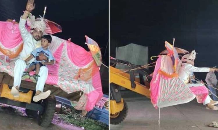 ಮಧ್ಯಪ್ರದೇಶ; ಬುಲ್ಡೋಜರ್ ನಲ್ಲಿ ವಿವಾಹ ಸ್ಥಳಕ್ಕೆ ತೆರಳಿದ ವರ…ವಿಡಿಯೋ, ಫೋಟೋ ವೈರಲ್
