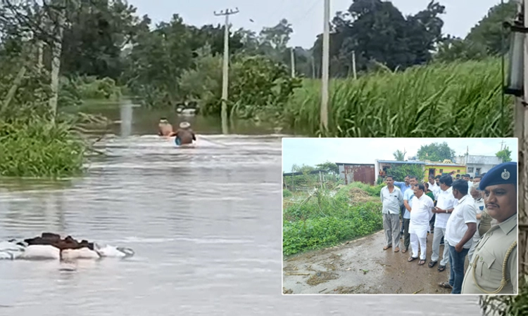 ಪ್ರವಾಹದ ನೀರಿನಲ್ಲಿ ಪಂಪ್ ಸೆಟ್ ತರಲು ಹೋದ ರೈತರು… ನೀರಿಗಿಳಿಯದಂತೆ ಮನವಿ ಮಾಡಿದ ಸಚಿವರು