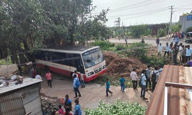 Bidar: ಬ್ರೇಕ್ ಫೇಲ್ ಆಗಿ ಆಲದ ಮರಕ್ಕೆ‌ ಢಿಕ್ಕಿಯಾದ ಸಾರಿಗೆ ಬಸ್