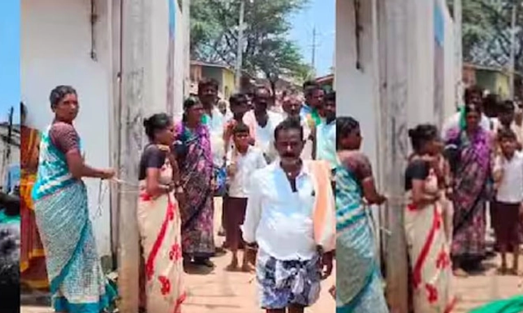 Haveri; ಯುವತಿಯ ಅಪಹರಣ ಆರೋಪ; ಯುವಕನ ತಾಯಿಯನ್ನು ಕಂಬಕ್ಕೆ ಕಟ್ಟಿ ಥಳಿತ