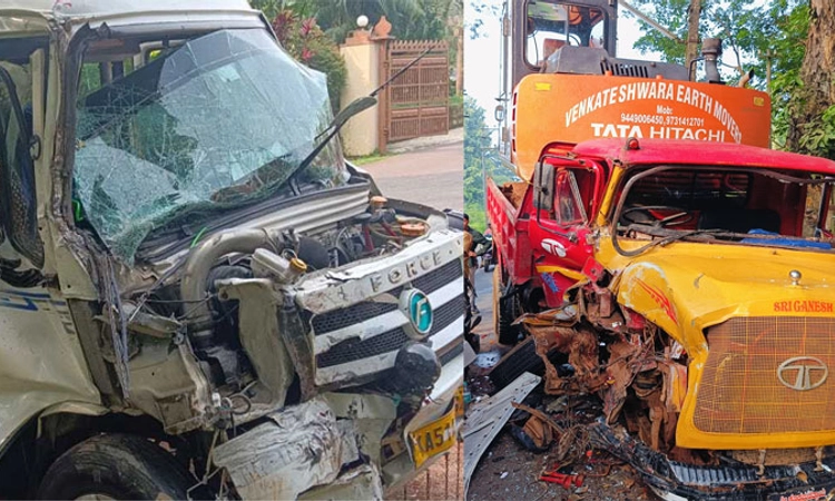 Road Mishap; ಗುರುವಾಯನಕೆರೆ: ಟಿಟಿ – ಟಿಪ್ಪರ್‌ ಢಿಕ್ಕಿ; ಪ್ರಯಾಣಿಕರು ಪಾರು
