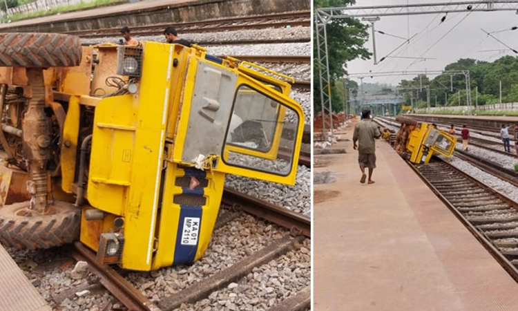 Bantwal: ರೈಲ್ವೇ ಹಳಿಗೆ ಉರುಳಿ ಬಿದ್ದ ಕಾಂಕ್ರೀಟ್‌ ಮಿಕ್ಸರ್‌ ಮೆಷಿನ್‌