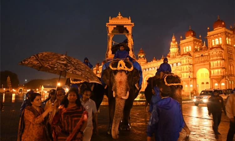 Mysuru Dasara; ಭಾರೀ ಮಳೆ ನಡುವೆಯೇ ಮರದ ಅಂಬಾರಿ ತಾಲೀಮು ಆರಂಭ