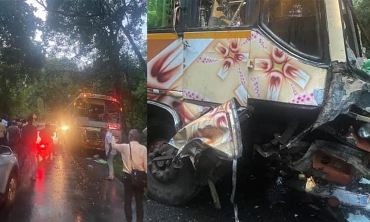 Road Mishap; ಗಾಜನೂರು: ಖಾಸಗಿ ಬಸ್ – ಕಾರು ನಡುವೆ ಅಪಘಾತ!