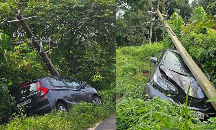 Udupi ಪೆರಂಪಳ್ಳಿ: ವಿದ್ಯುತ್‌ ಕಂಬಕ್ಕೆ ಕಾರು ಢಿಕ್ಕಿ