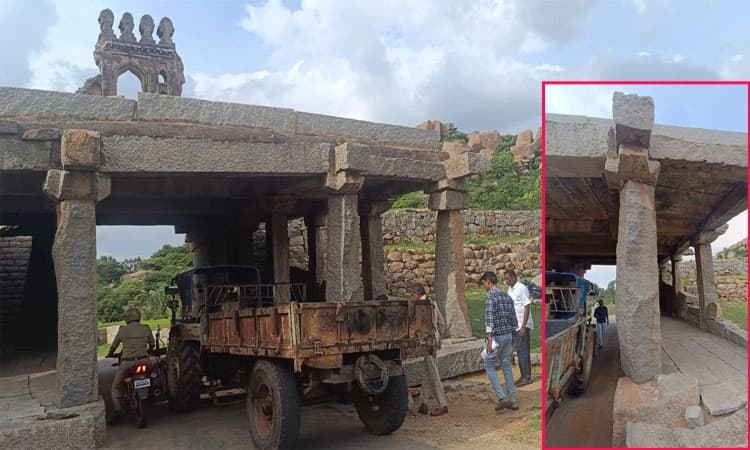 Hampi: ತಳವಾರಗಟ್ಟ ಪ್ರವೇಶ ದ್ವಾರ ಮಂಟಪಕ್ಕೆ ಟ್ರ್ಯಾಕ್ಟರ್ ಡಿಕ್ಕಿ: ಸ್ಮಾರಕಕ್ಕೆ ಹಾನಿ