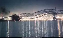 Baltimore:ಭಾರಿ ಗಾತ್ರದ ಹಡಗು ಡಿಕ್ಕಿ, ಕುಸಿದು ಬಿದ್ದ ಸೇತುವೆ:ಹಲವು ವಾಹನ, ಜನರು ಮುಳುಗಡೆ?