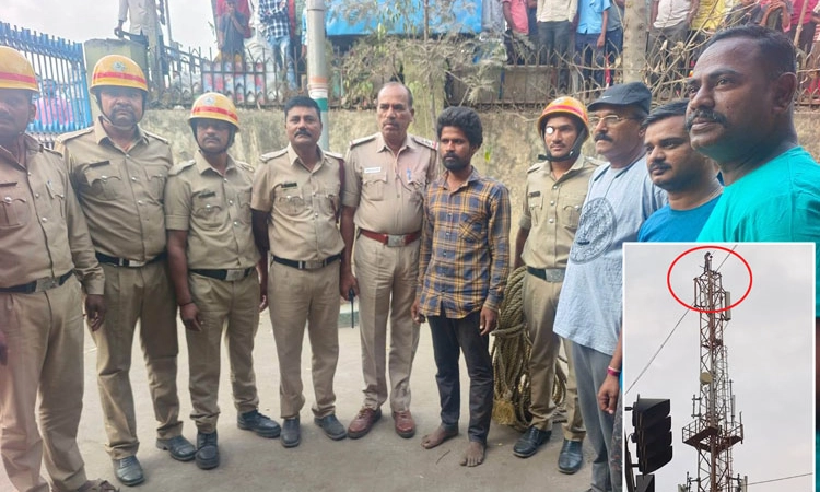 Indi; ಕುಡಿಯುವ ನೀರಿಗಾಗಿ ಒತ್ತಾಯ; ಮೊಬೈಲ್‌ ಟವರ್‌ ಹತ್ತಿದ ಯುವಕ