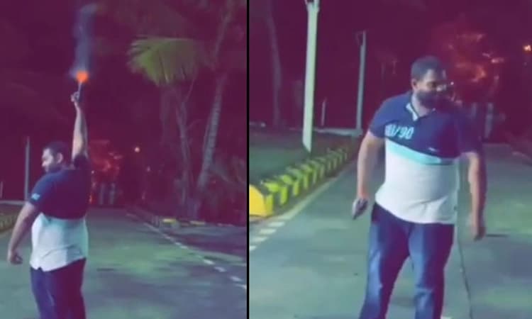 ಬಿಜೆಪಿ ಟಿಕೆಟ್ ಘೋಷಣೆ ಬಳಿಕ ಅಭ್ಯರ್ಥಿ ವಿಜುಗೌಡ ಮಗನಿಂದ ಗಾಳಿಯಲ್ಲಿ ಗುಂಡು