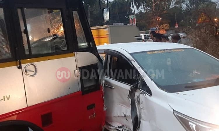 ಕೋಟ ಶ್ರೀನಿವಾಸ ಪೂಜಾರಿ ಕಾರಿಗೆ KSRTC ಬಸ್ ಢಿಕ್ಕಿ: ಅಪಾಯದಿಂದ ಪಾರಾದ ಸಚಿವರು