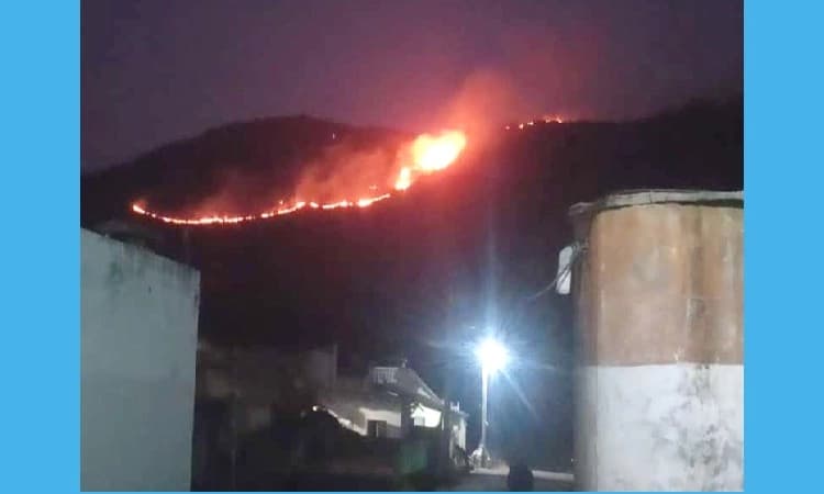 ಬೆಟ್ಟದಲ್ಲಿ  ಬೆಂಕಿ : ಚಿರತೆಗೆ ಹೆದರಿ ಜಾಗರಣೆ