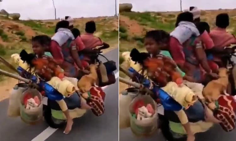 6 ಜನ, 2 ಶ್ವಾನ, 2 ಕೋಳಿ ಬೈಕ್ ಮಾತ್ರ ಒಂದೇ…  ವಿಡಿಯೋ ಸಿಕ್ಕಾಪಟ್ಟೆ ವೈರಲ್