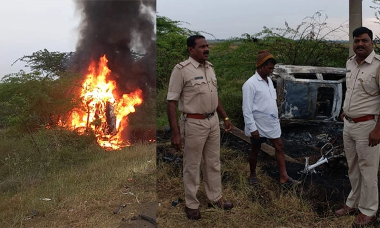 ಬೈಕ್-ಕಾರಿನ ನಡುವೆ ಅಪಘಾತ: ದಂಪತಿ ಬಲಿ; ಹೊತ್ತಿ ಉರಿದ ವಾಹನಗಳು