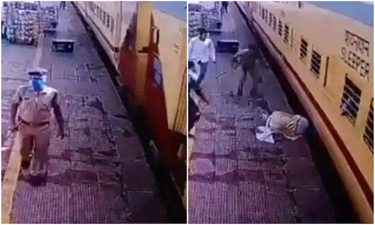 ಚಲಿಸುವ ರೈಲಿನಿಂದ ಬಿದ್ದ ತಾತ : ಕ್ಷಣಾರ್ಧದಲ್ಲಿ ಕಾಪಾಡಿದ ಭದ್ರತಾ ಸಿಬ್ಬಂದಿ!