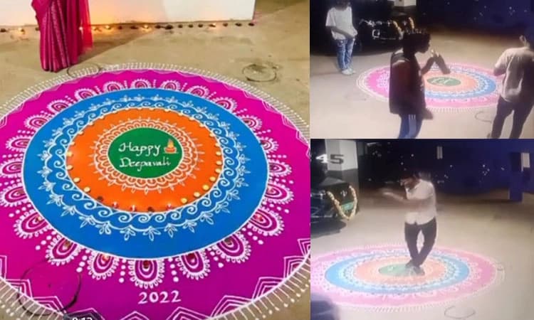 ಮಂಗಳೂರು: ಕುಡಿದ ಮತ್ತಿನಲ್ಲಿ ರಂಗೋಲಿ ವಿರೂಪಗೊಳಿಸಿದ ಯುವಕರು; ವಿಡಿಯೋ ವೈರಲ್