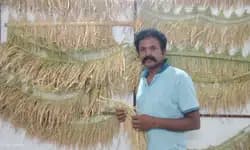 ಕಲಾವಿದನ ಕೈಚಳಕ: ಭತ್ತದಲ್ಲಿ ಅರಳಿದ ದೀಪಾವಳಿ ಹಬ್ಬದ ಅಲಂಕಾರಿಕ ವಸ್ತುಗಳು