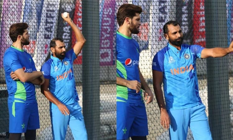 ಪಾಕ್‌ ವೇಗಿ ಶಹೀನ್‌ ಶಾ ಅಫ್ರಿದಿಗೆ ಟಿಪ್ಸ್‌ ನೀಡಿದ ಮೊಹಮ್ಮದ್‌ ಶಮಿ! ವಿಡಿಯೋ ವೈರಲ್