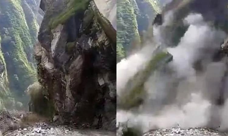 ಭೂಕುಸಿತದ ತೀವ್ರತೆಗೆ ಪರ್ವತದ ಭಾಗವೇ ಕುಸಿದು ಬಿತ್ತು!