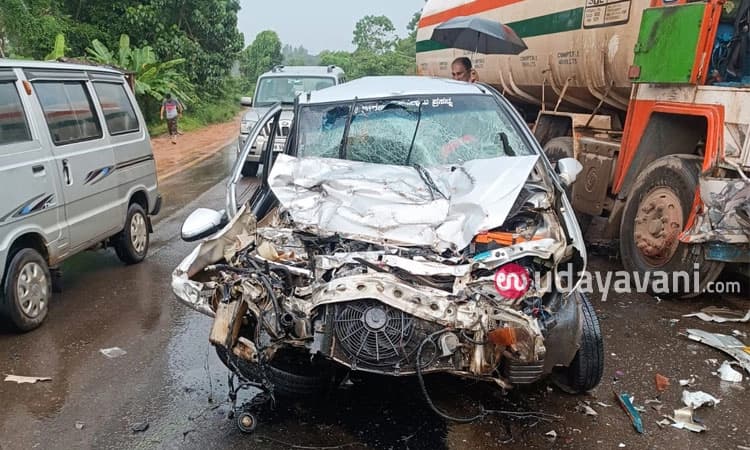 ಟ್ಯಾಂಕರ್‌- ಕಾರು ಢಿಕ್ಕಿ: ನಾಲ್ವರಿಗೆ ಗಂಭೀರ ಗಾಯ