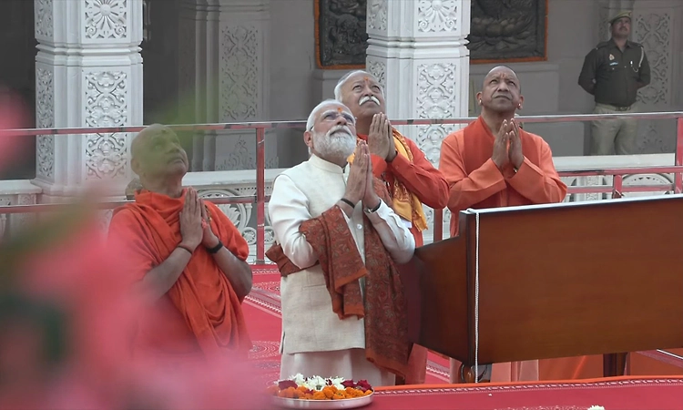 PM Modi hoists saffron flag atop Ayodhya Ram temple, says centuries-old wounds healing today