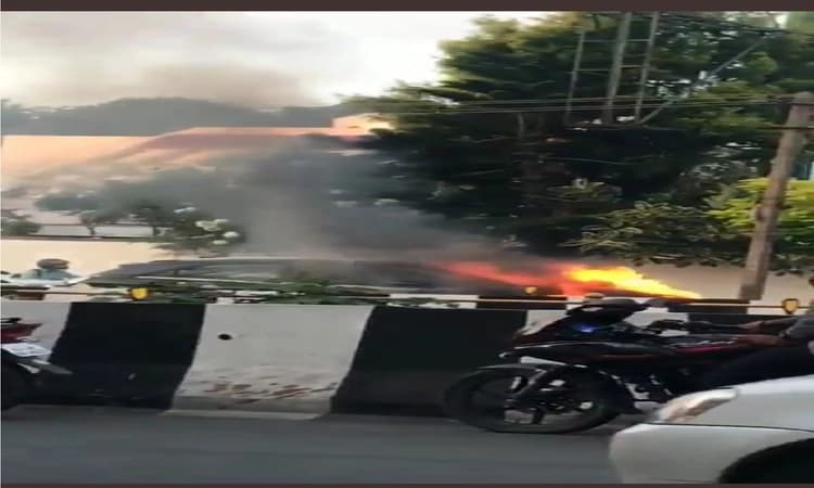 Bengaluru: Car catches fire in Airport road, no one hurt in the incident