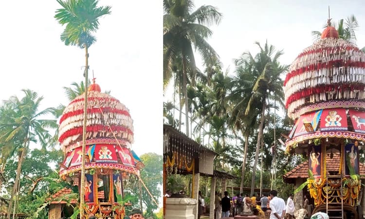 Puthige temple flagpole crashes to ground; priest clings to idol and prays amid storm