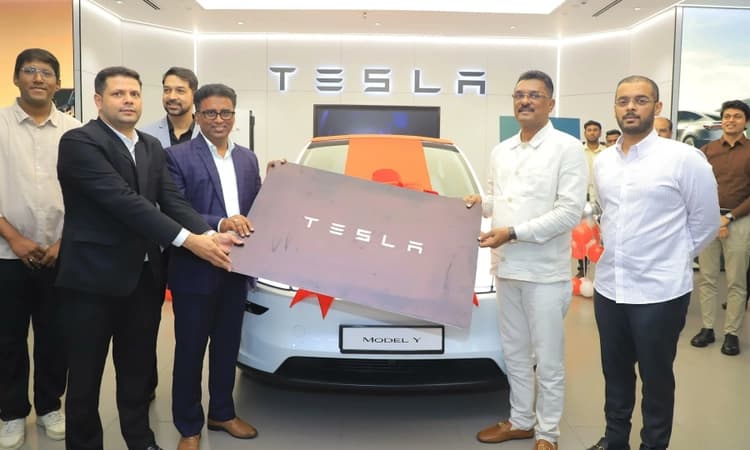 Maharashtra minister Sarnaik receives first delivery of car from Tesla showroom in Mumbai