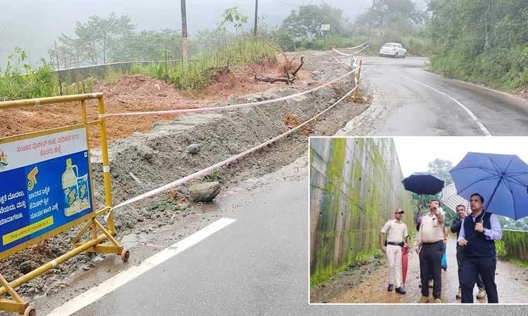 Cracks appear on retaining wall along Madikeri–Sampaje highway amid heavy rains