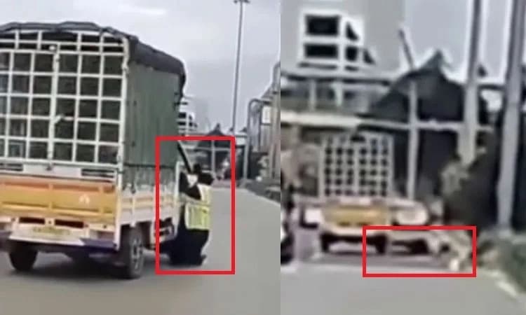 Bengaluru: Toll staffer hangs onto vehicle as Tata Ace driver flees without paying toll fee