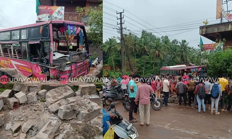 Private bus crashes into roadside wall near Vitla bus stand after brake failure; 19 injured