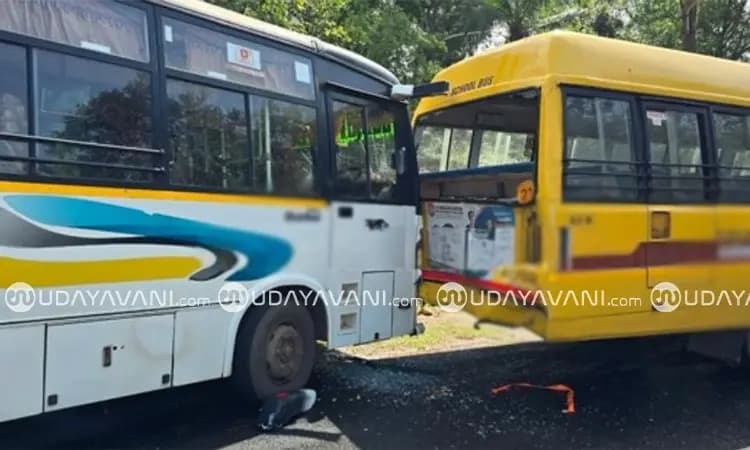 Vitla: Students escape unhurt as school bus hit from behind by private bus