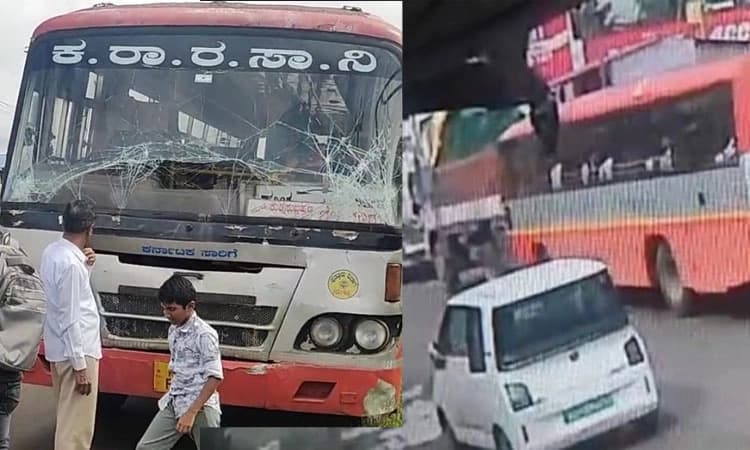 ಕೆಎಸ್ ಆರ್ ಟಿಸಿ ಬಸ್ – ಲಾರಿ ಡಿಕ್ಕಿ: ಹಲವರಿಗೆ ಗಾಯ; ತಪ್ಪಿದ ಭಾರೀ ದುರಂತ