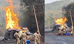 ಅಂಕೋಲಾ: ರಾಷ್ಟ್ರೀಯ ಹೆದ್ದಾರಿ-52ರಲ್ಲಿ ಎಥನಾಲ್ ಟ್ಯಾಂಕರ್ ಸ್ಫೋಟ, ಸಂಚಾರ ಸ್ಥಗಿತ